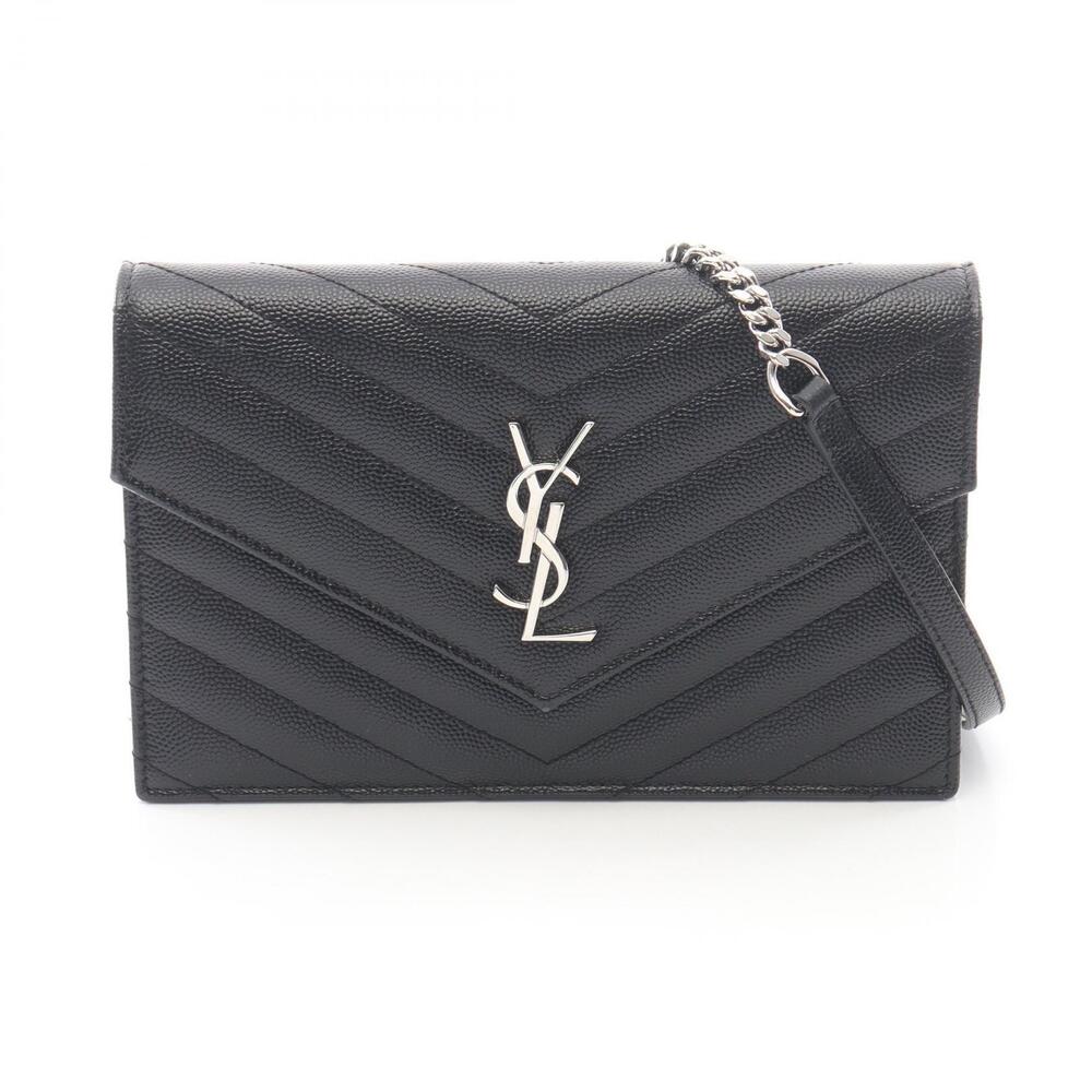 Saint Laurent Paris Monogram Envelope Shoulder Bag Leather Black